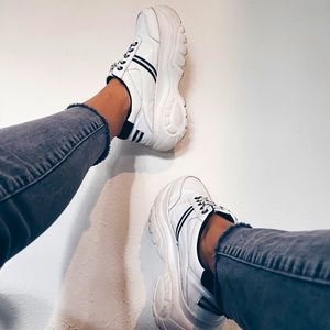 White Lace-up front chunky platform sneakers